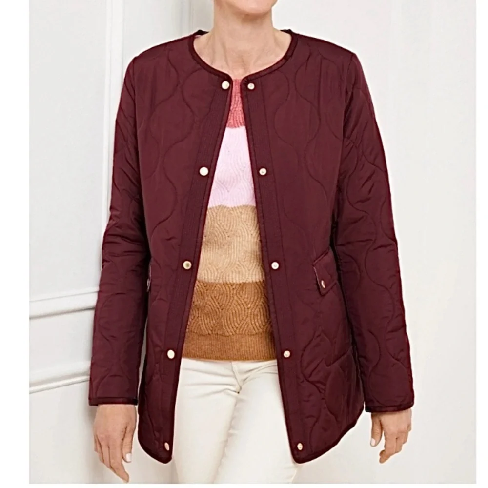 Talbots New Burgundy Quilted Barn Coat Small